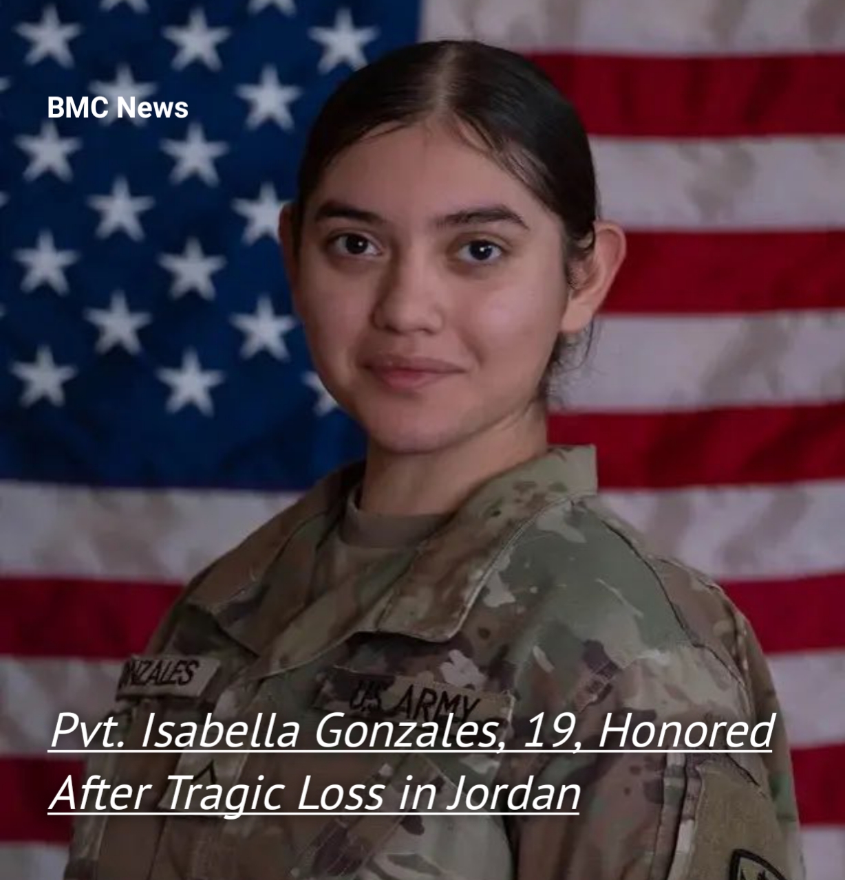 Pvt. Isabella Gonzales Carrollton — official U.S. Army photo of the 19-year-old soldier killed in Jordan: BMC News