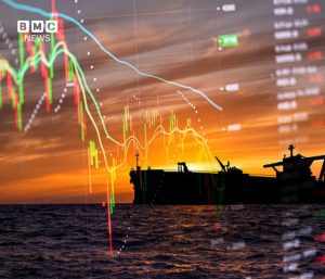 Oil tanker in the Strait of Hormuz as oil prices five-week high hits amid US-Iran attacks and Houthi blockade threat